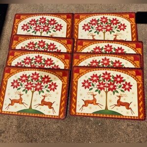 8 Festive Reindeer and Poinsettia Placemats